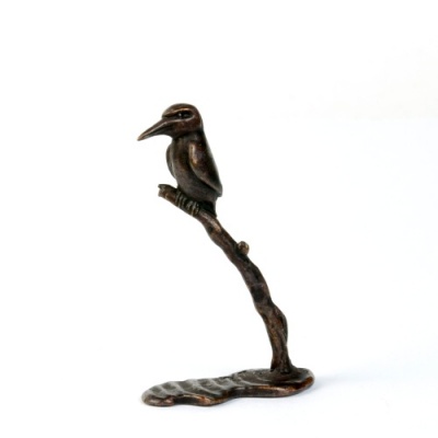 Miniature Bronze Kingfisher on Branch Sculpture